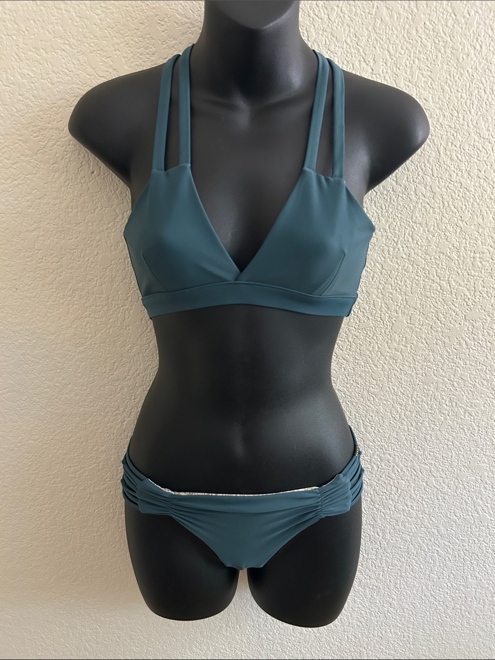Teal Strappy V-Neck Bikini Set